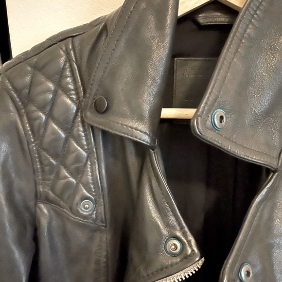 All Saints Conroy Leather Jacket Size 4 XS Ink - Picture 3 of 10